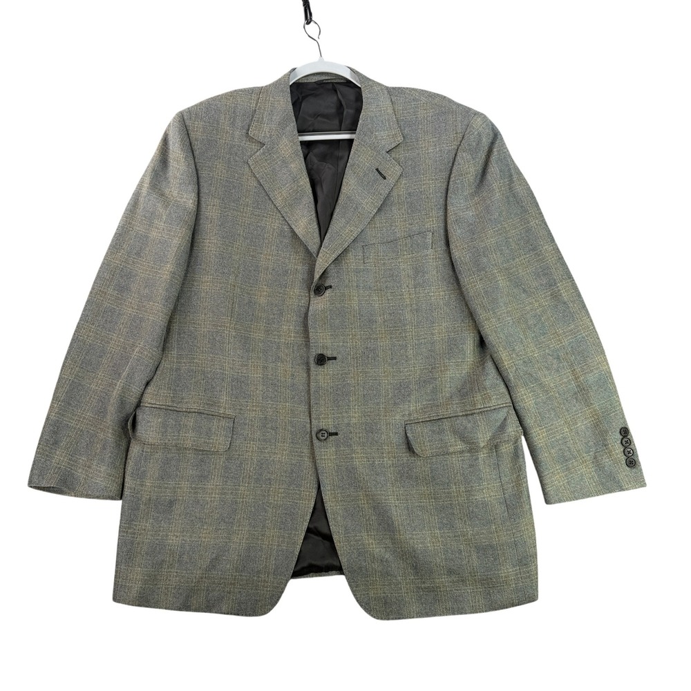 Canali Sport‎ Coat Mens 52R Gray Silk Wool Plaid 3 Button Blazer Made in Italy